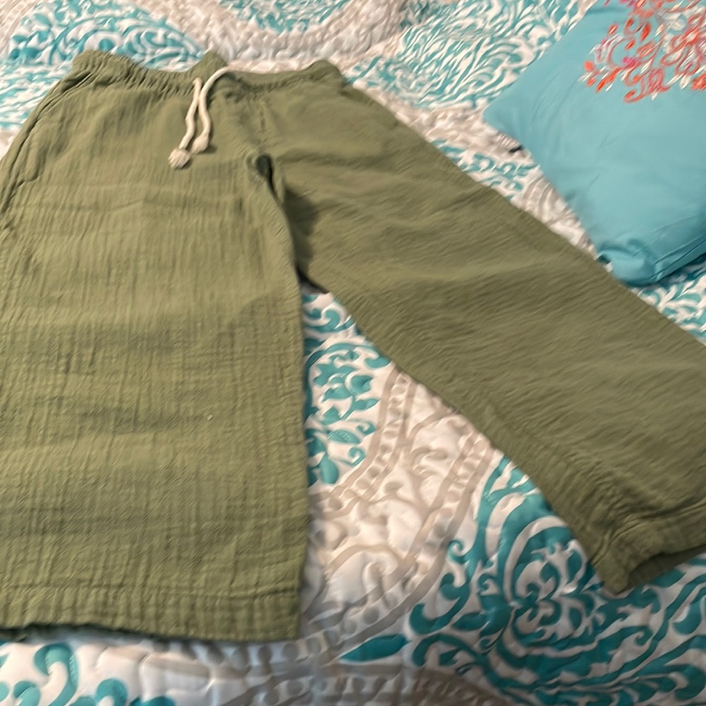 Comfortable drawstring pants never worn, sage, fully lined